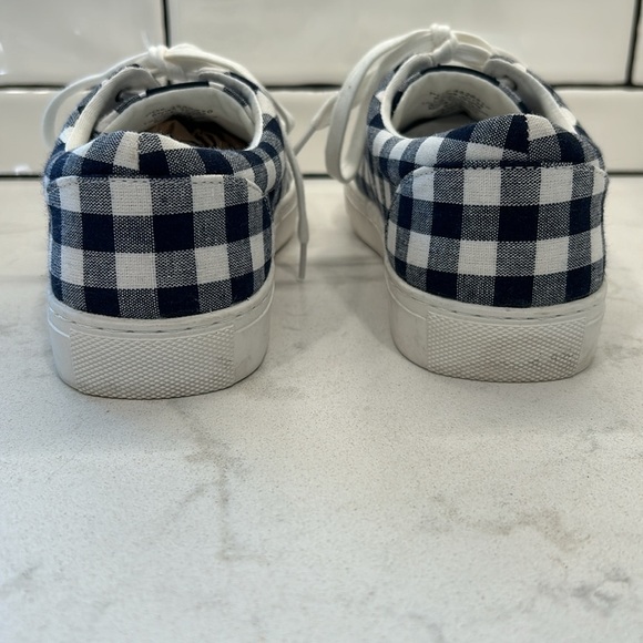 J. Crew Factory Navy Blue Gingham Printed Canvas Lace Up Road Trip Sneakers SZ 9 - Picture 6 of 16